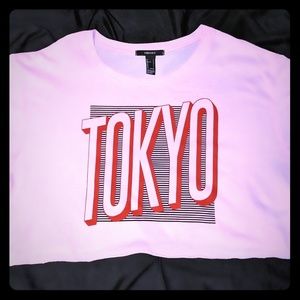 Forever 21 "Tokyo Nights" Raw-Cut Cropped Tee